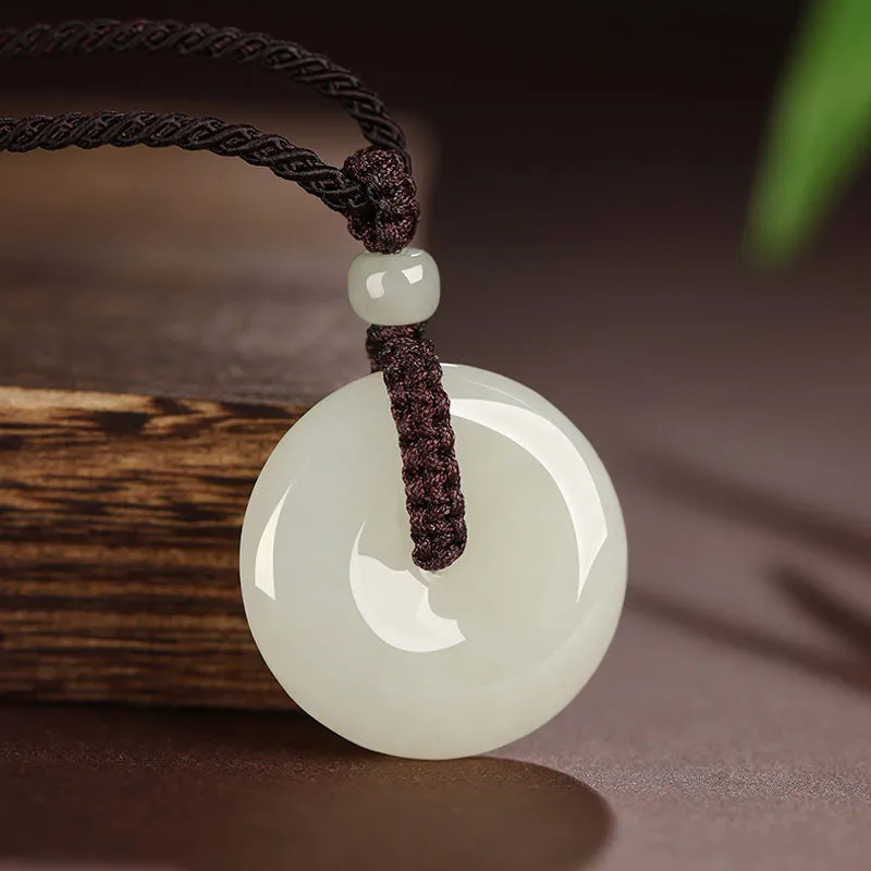 Natural Hetian Qingshui Jade Ping An Kou Jade Pendant Necklace Couple Gift