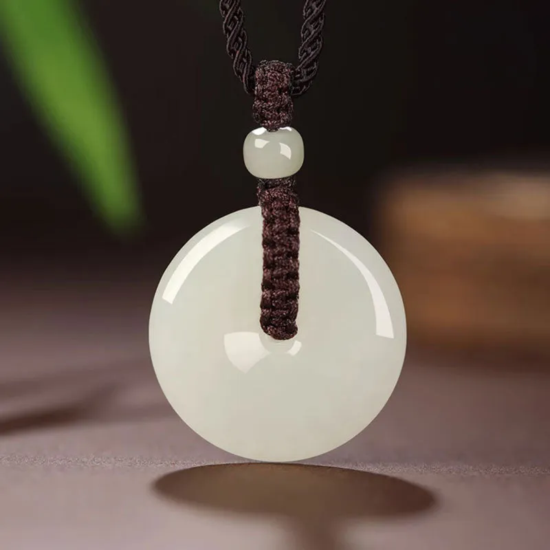 Natural Hetian Qingshui Jade Ping An Kou Jade Pendant Necklace Couple Gift