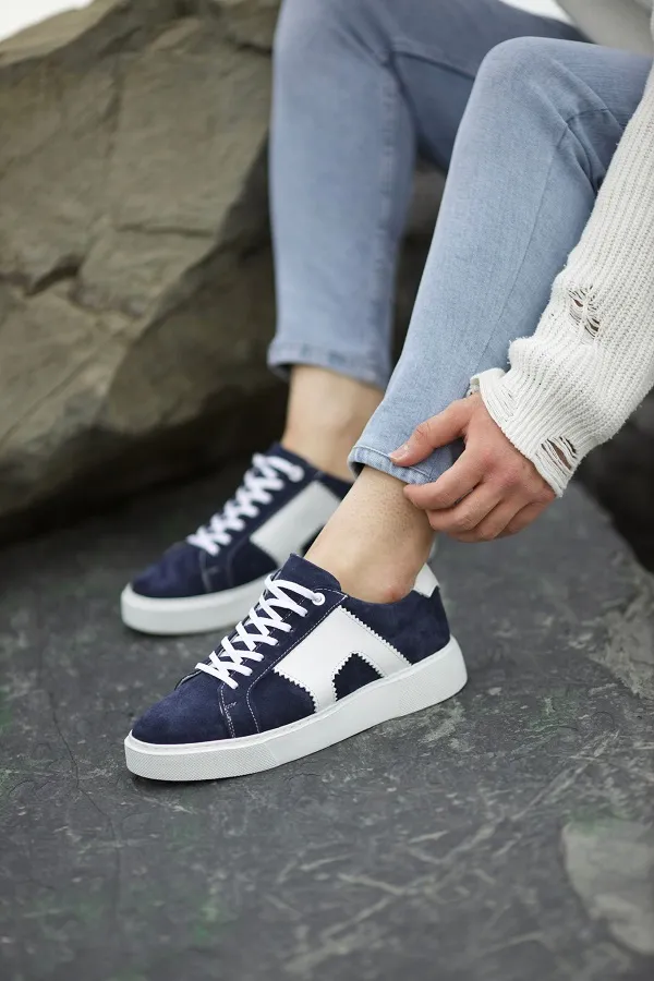 Navy Blue Suede Mid Top Sneakers for Men | GentWith