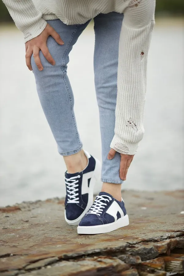 Navy Blue Suede Mid Top Sneakers for Men | GentWith