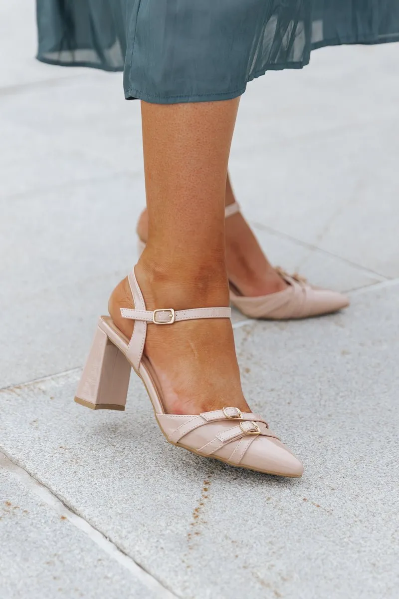 Nude Pointed Toe Block Heels - FINAL SALE