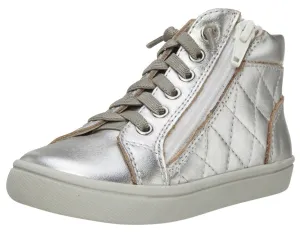 Old Soles Boy's and Girl's 6007 Eazy-Q Silver Quilt Stitch Leather High Top Lace Up Side Zipper Side Sneaker