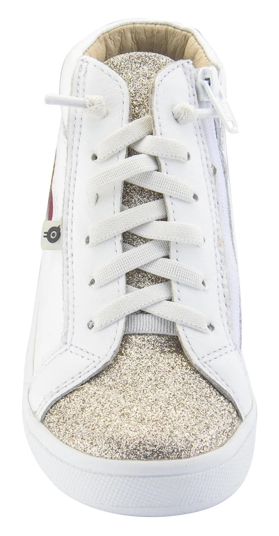 Old Soles Girl's Hearty High Top Leather Sneakers, Glam Cream