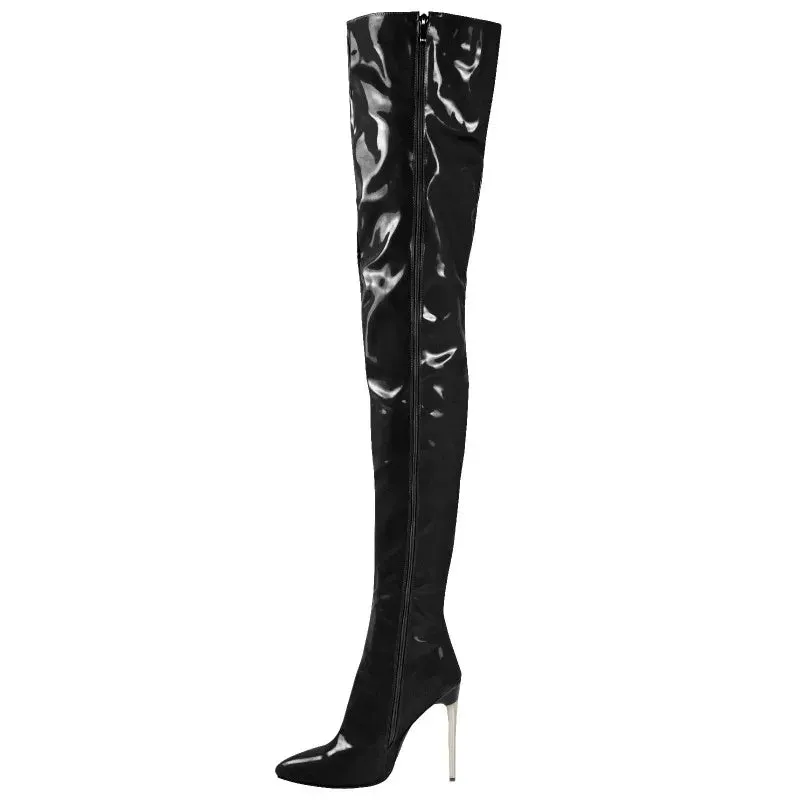 Patent Leather Thigh High Stiletto Boots