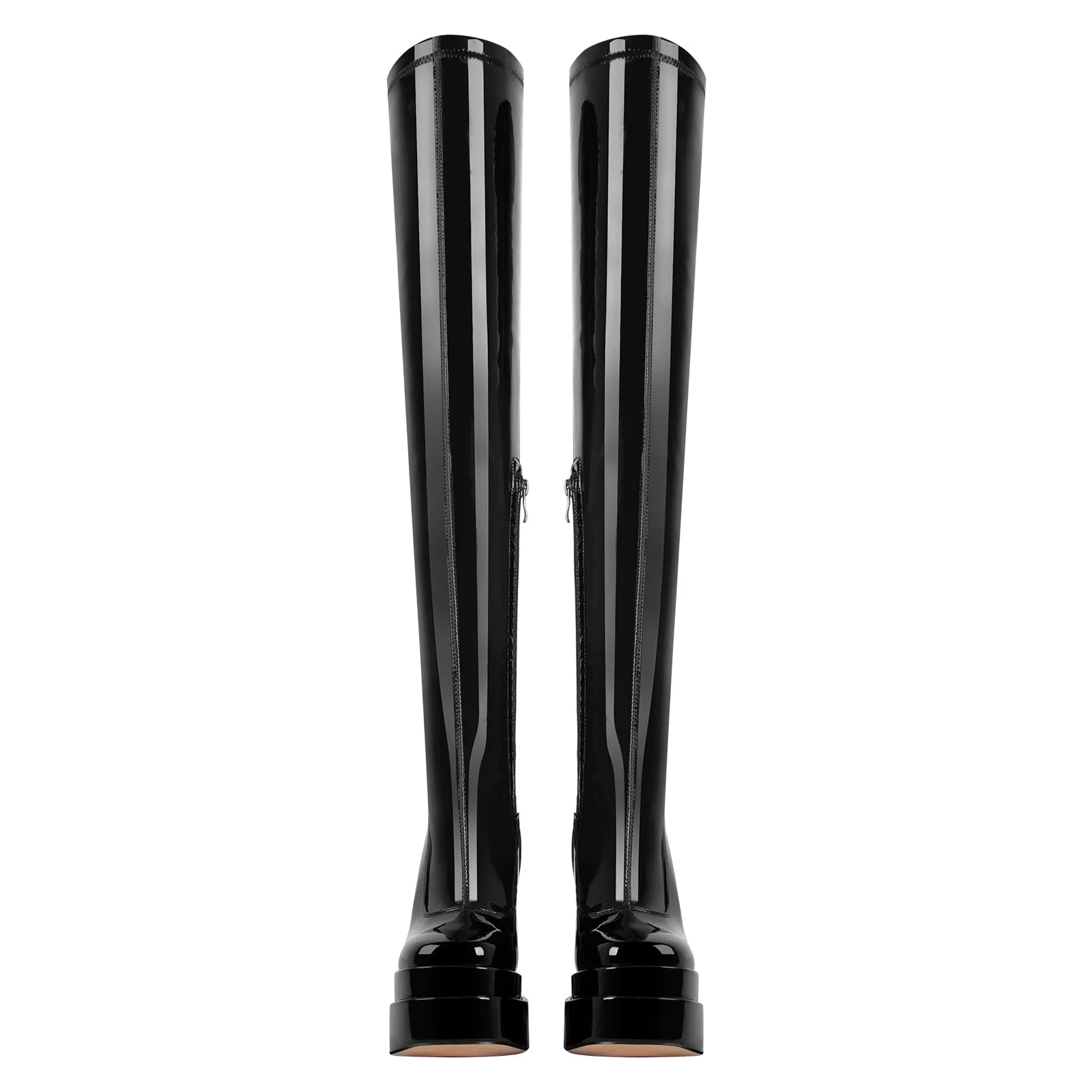 Patent Platform Chunky Over The Knee Thigh Boots