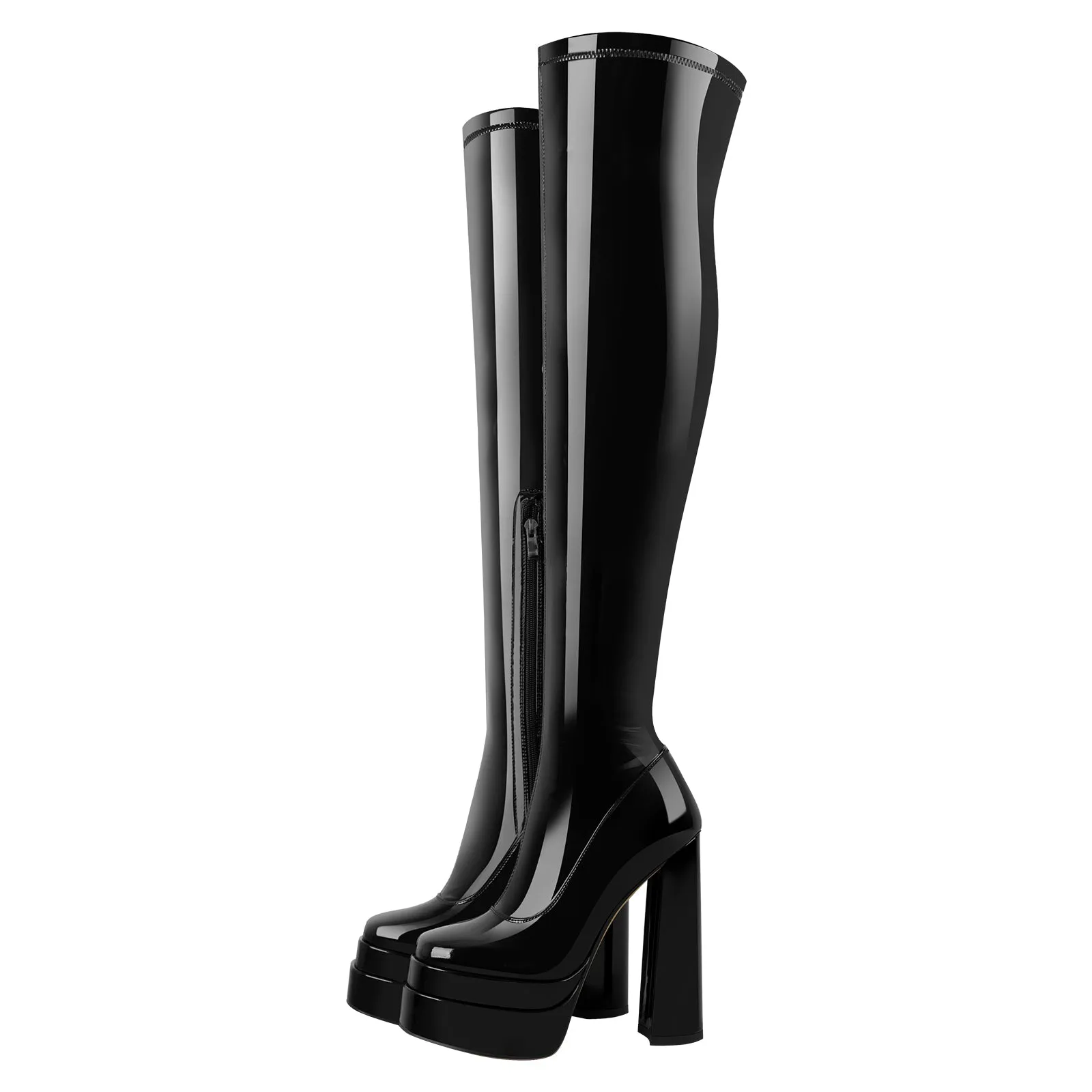 Patent Platform Chunky Over The Knee Thigh Boots