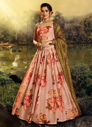 Peach Multicoloured Floral Printed Lehenga Choli