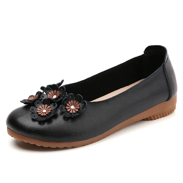 Polonia Women's Comfortable Leather Flat Black Shoes