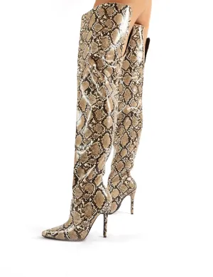 Rita Snakeskin Stiletto Heeled Over the Knee Boots