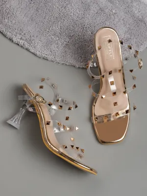 Rose Gold Patent Studded Stiletto Sandals (TC-SLC-N1143-RGLD)