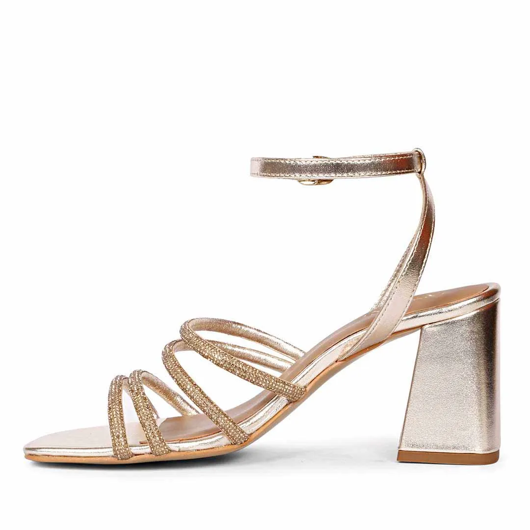 Saint Aldina Crystal Cord String Platin Leather Block Heels