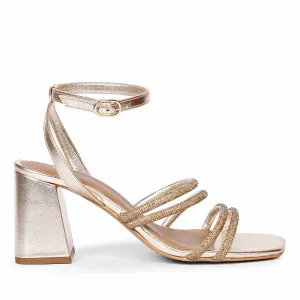 Saint Aldina Crystal Cord String Platin Leather Block Heels