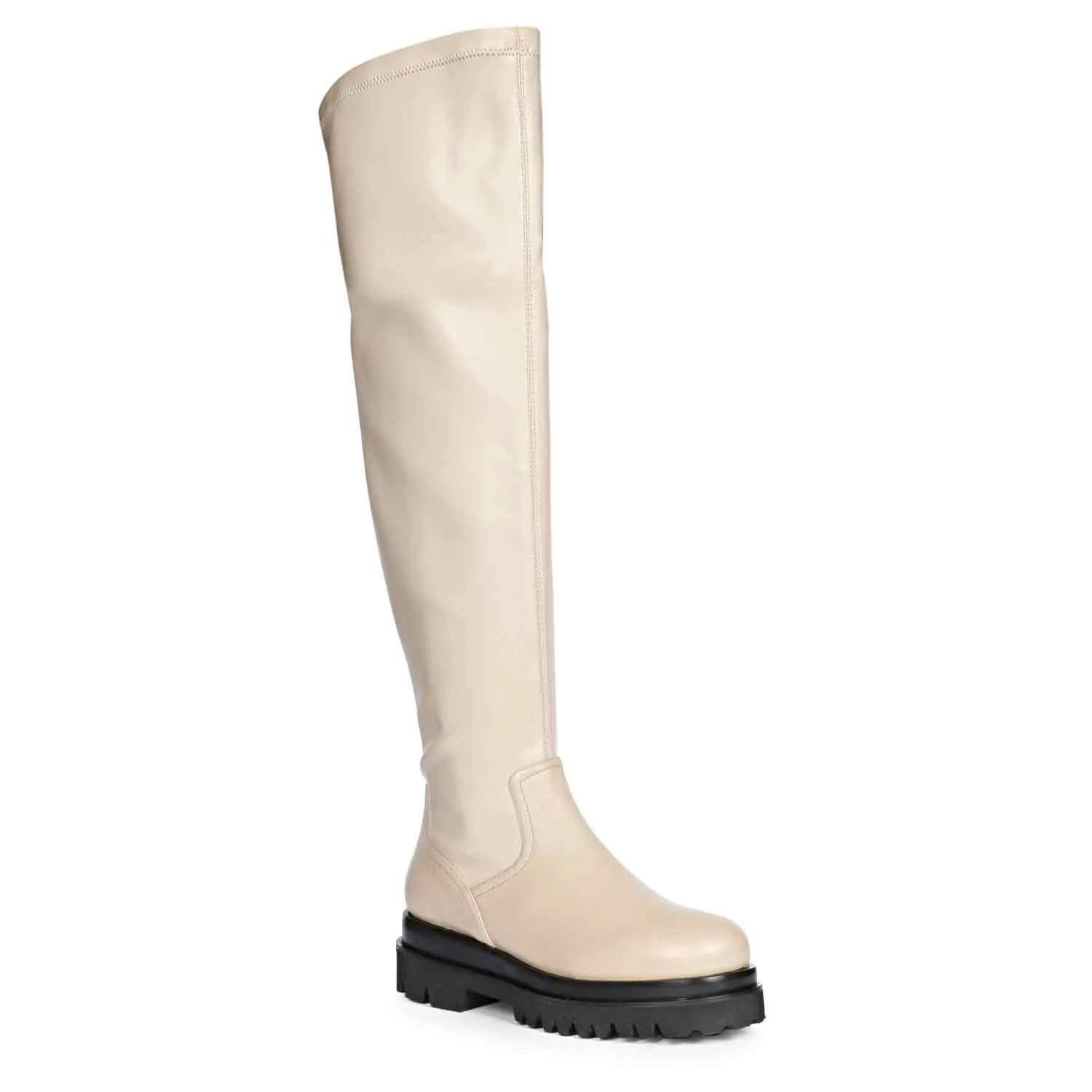 Saint Malia Taupe Stretch Napa Thigh High Boots