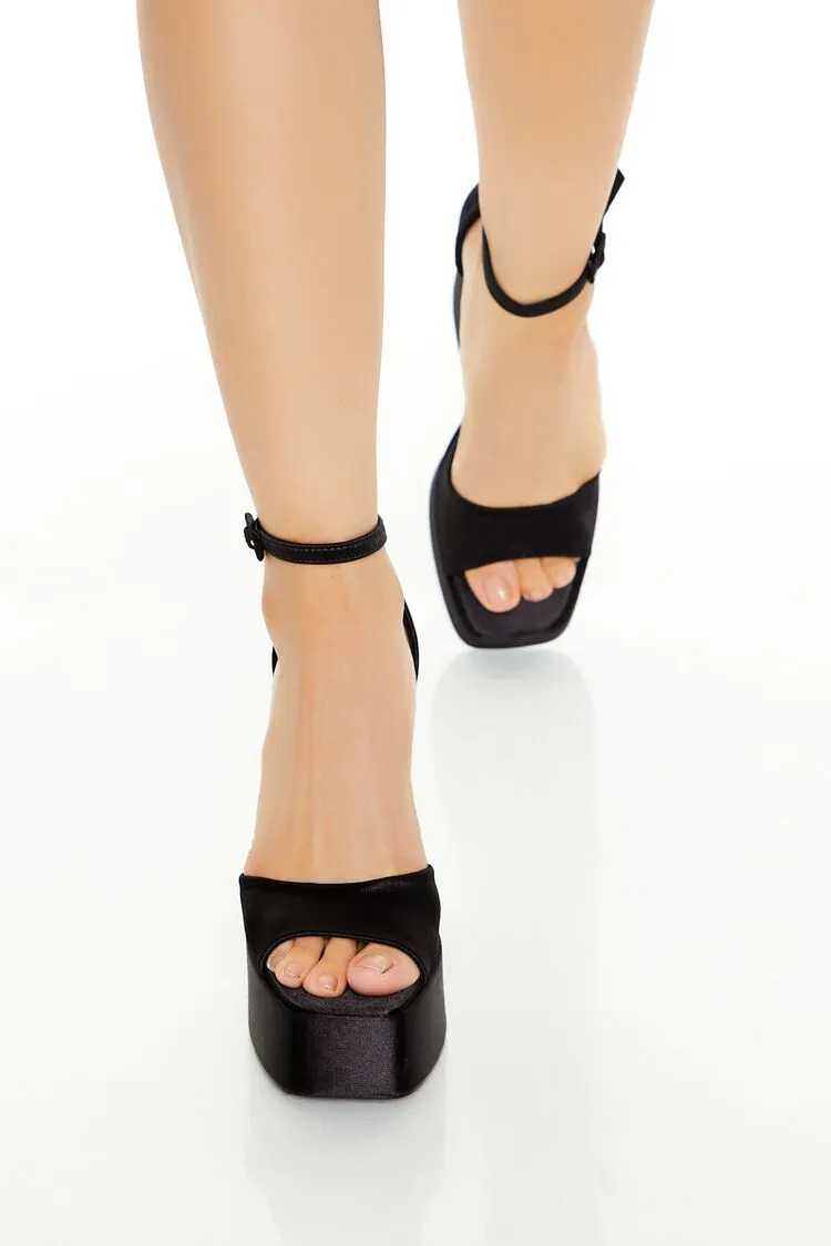 Satin Platform Block Heels