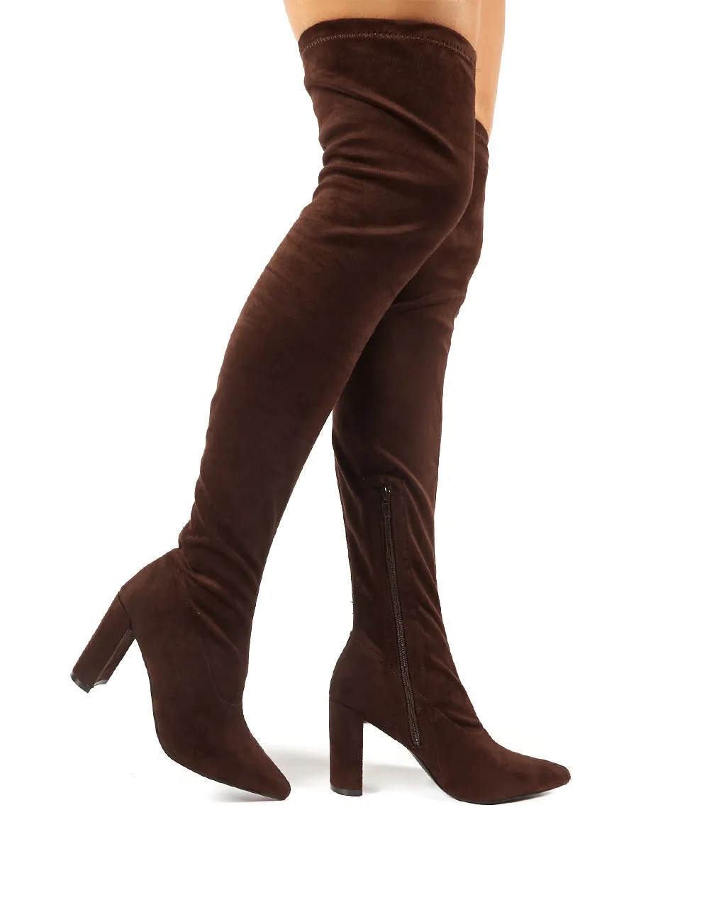 Scorch Chocolate Faux Suede Over the Knee Heeled Boots