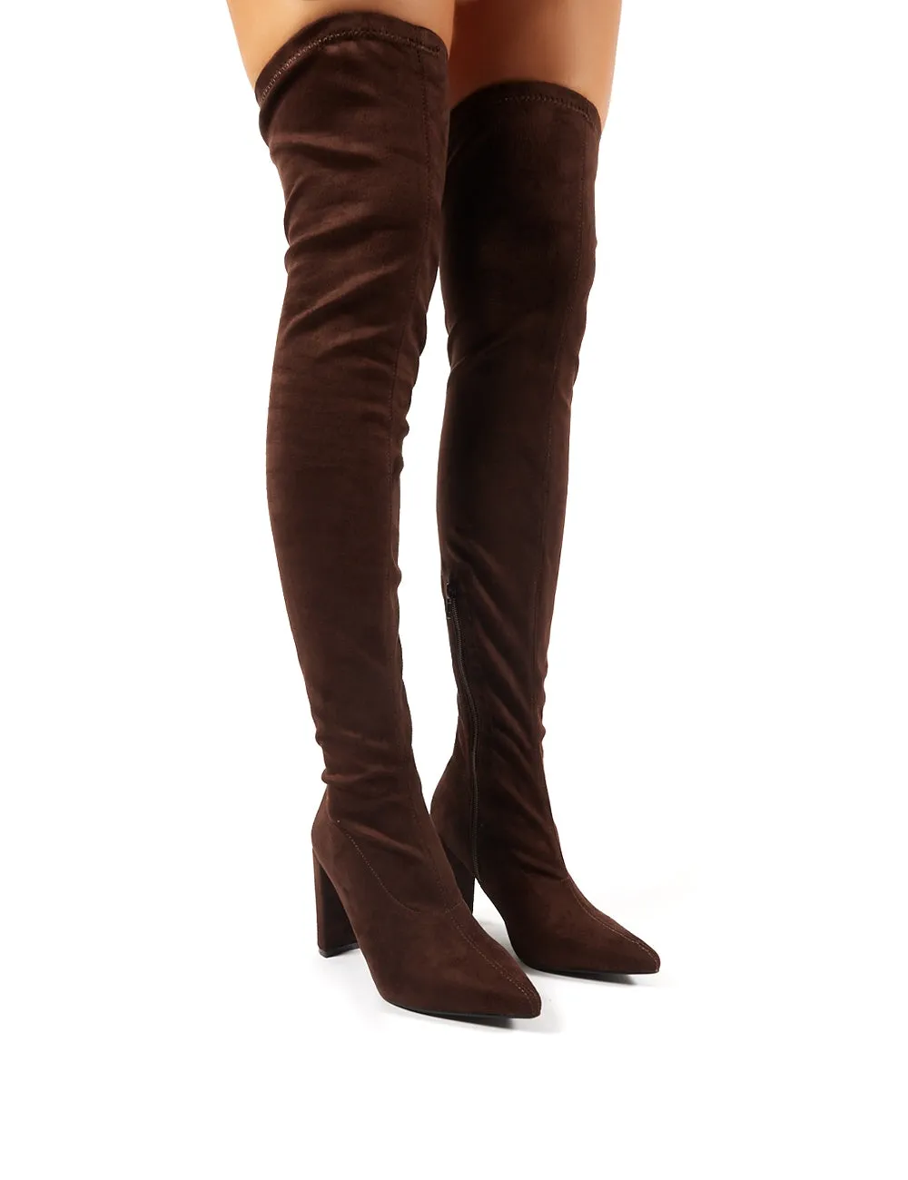 Scorch Chocolate Faux Suede Over the Knee Heeled Boots