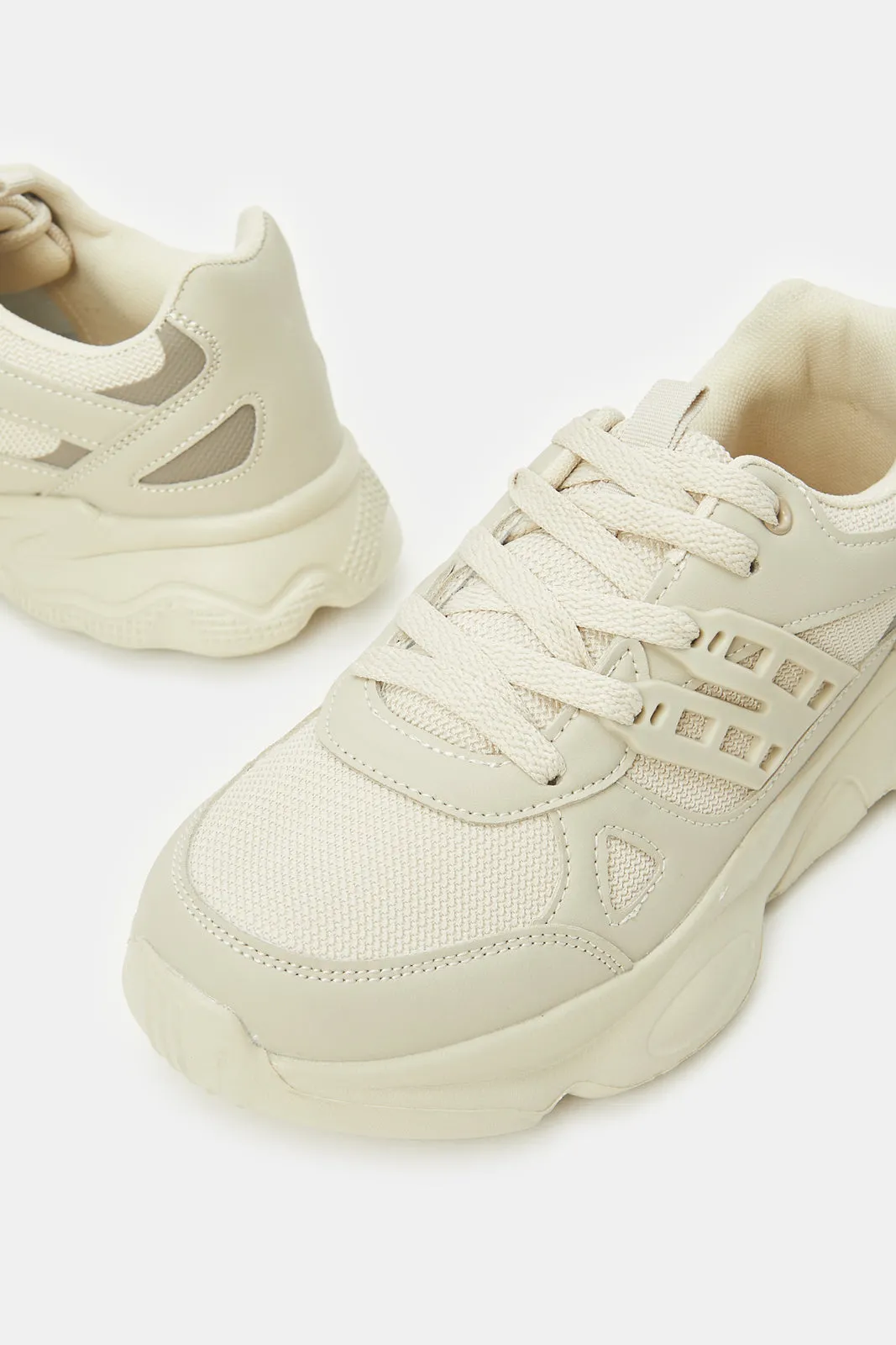 Senior Boys Beige Material Block Chunky Sneaker