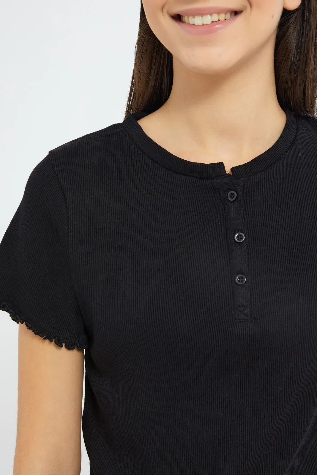 Senior Girls Black Ribbed Top