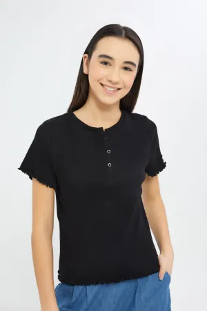 Senior Girls Black Ribbed Top