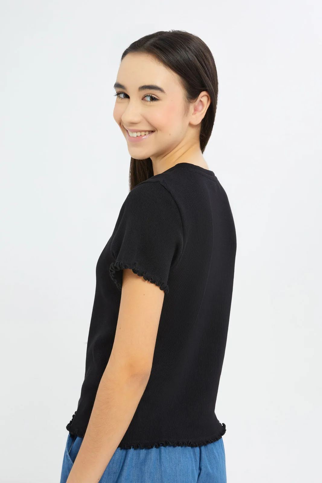 Senior Girls Black Ribbed Top