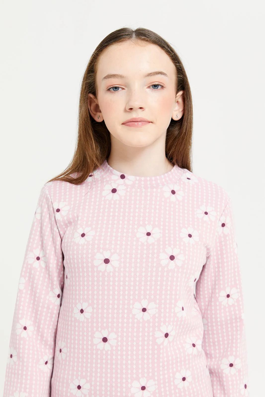 Senior Girls Pink Embellished Long Sleeve Top