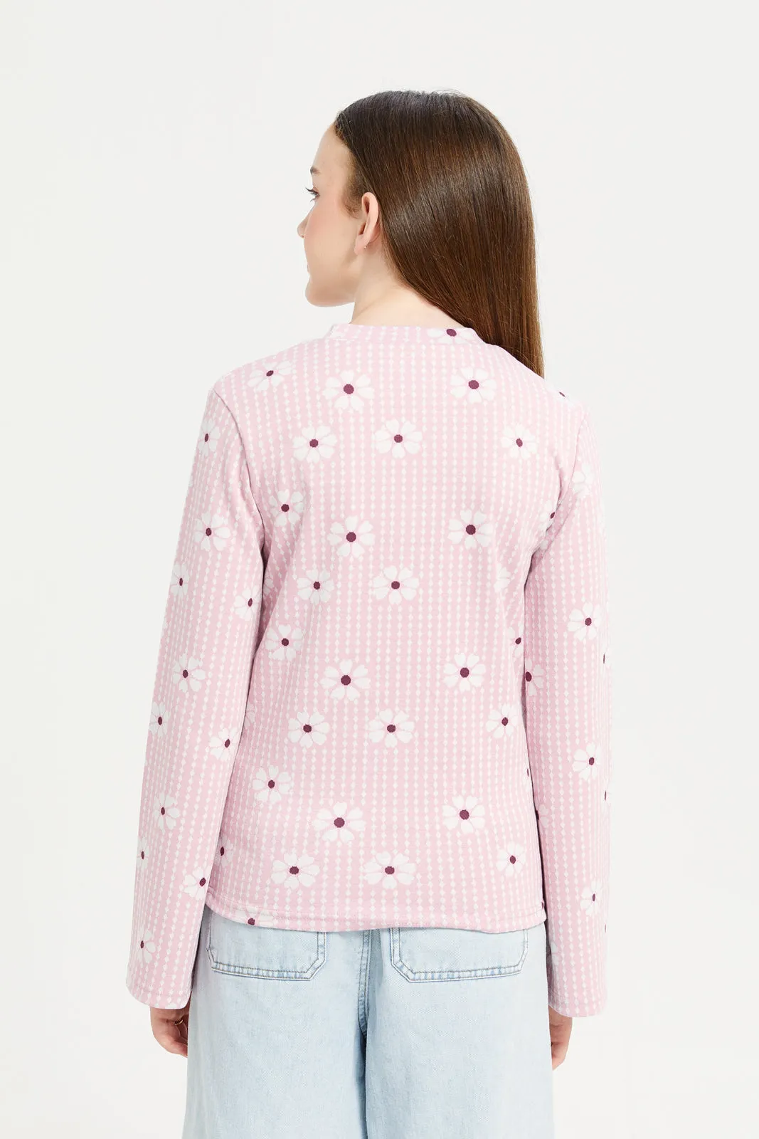 Senior Girls Pink Embellished Long Sleeve Top