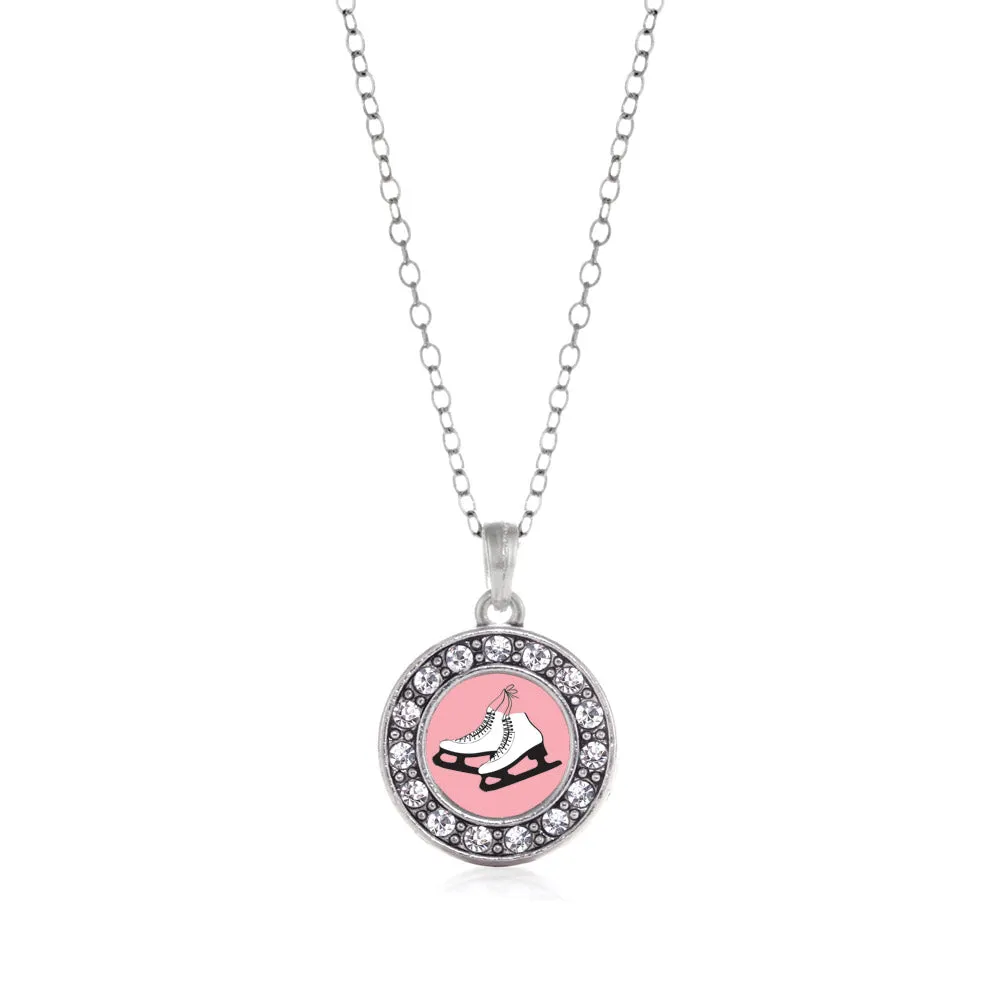 Silver Figure Skates Circle Charm Classic Necklace