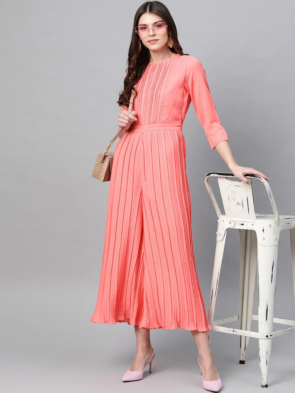 Solid Pleated Elegant Jumpsuit