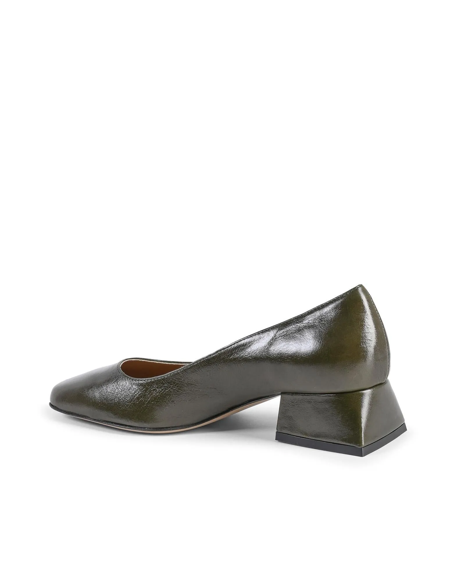 Square Toe Block Heel Leather Pumps