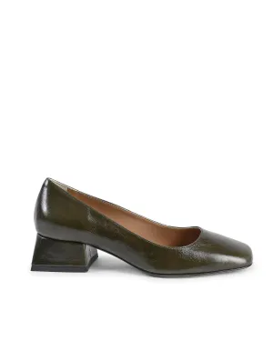 Square Toe Block Heel Leather Pumps