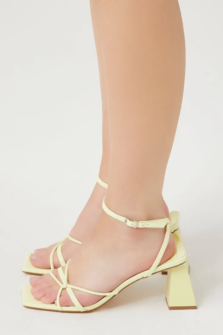 Strappy Faux Leather Block Heels