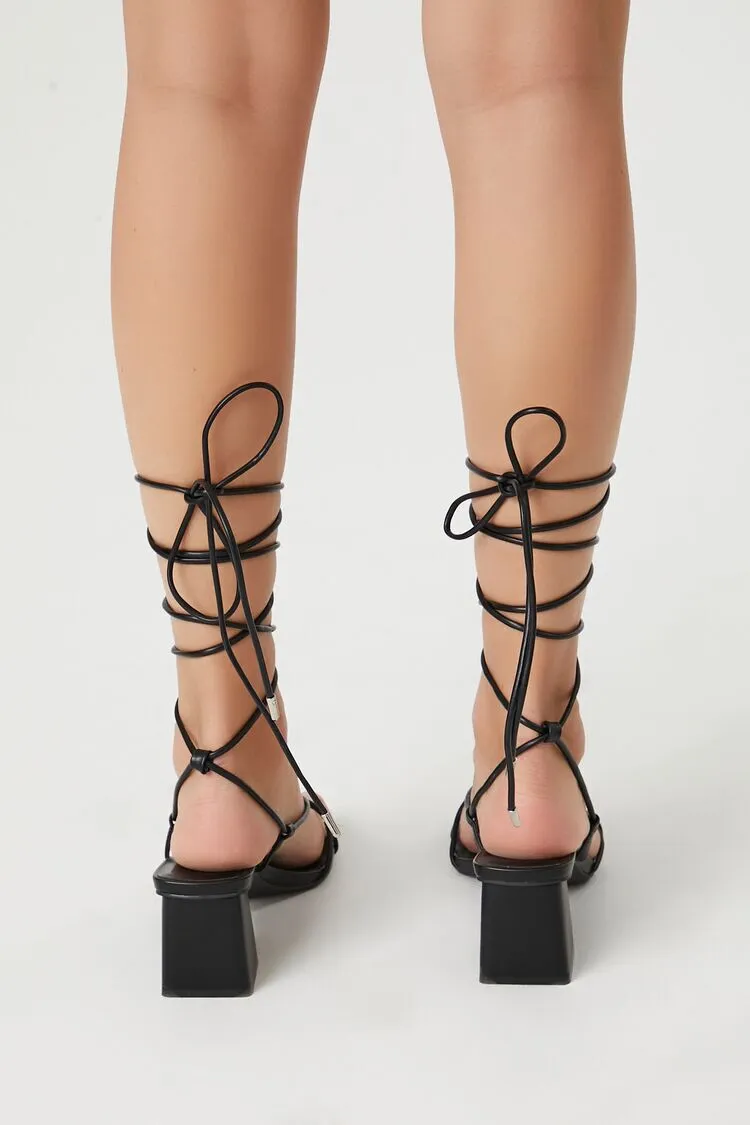 Strappy Lace-Up Block Heels