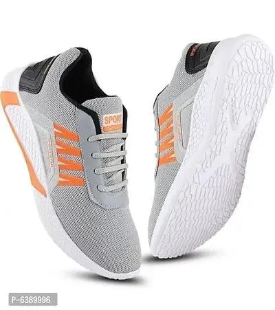 Stylish Mesh Grey Lace-Up Running Sports Shoes For Men