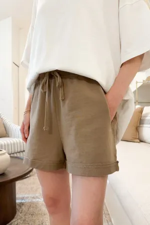 Surfside Cotton Drawstring Shorts in Mocha