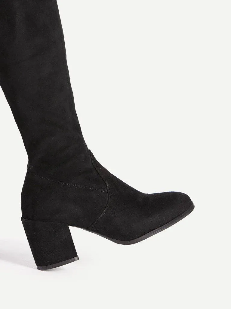 Tie Back Over Knee Block Heeled Boots