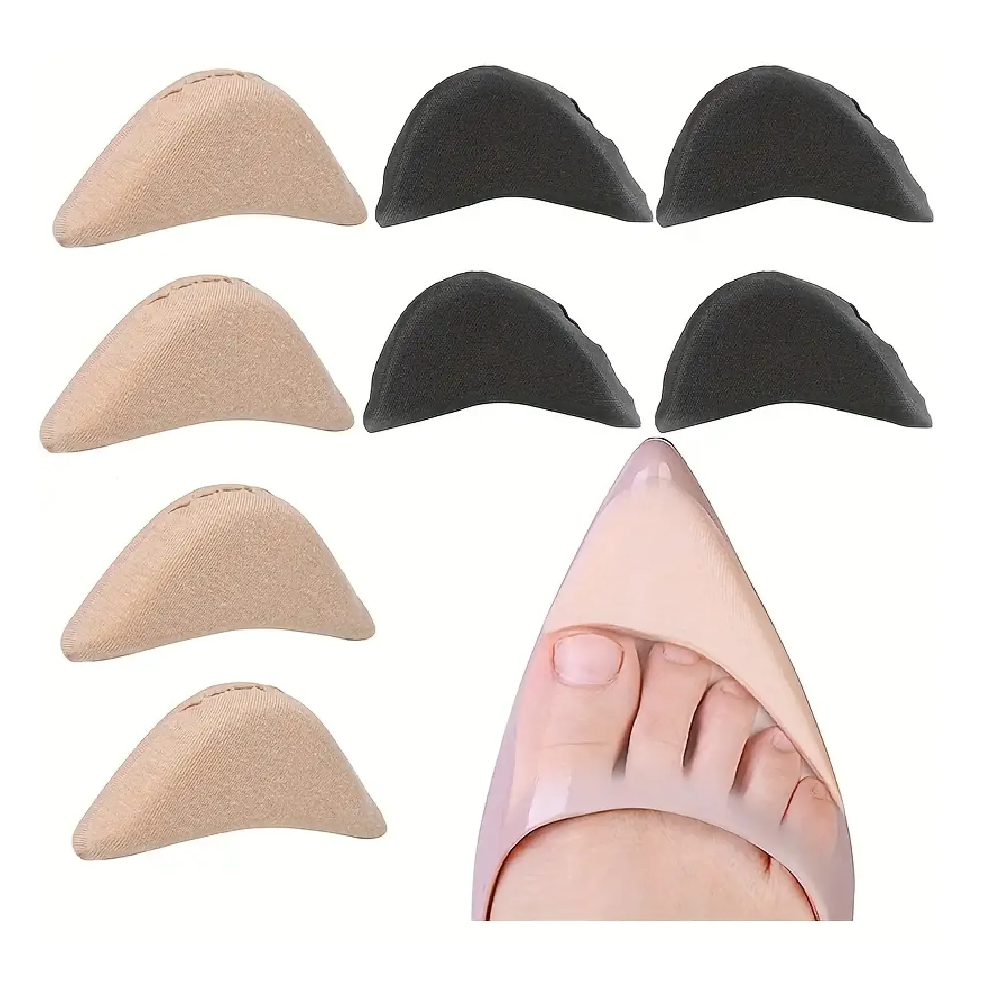 Toe Inserts For Shoes Too Big 4 Pairs Shoe Inserts For Women Men, Foam Toe Filler, Shoe Fitters, Black And Beige