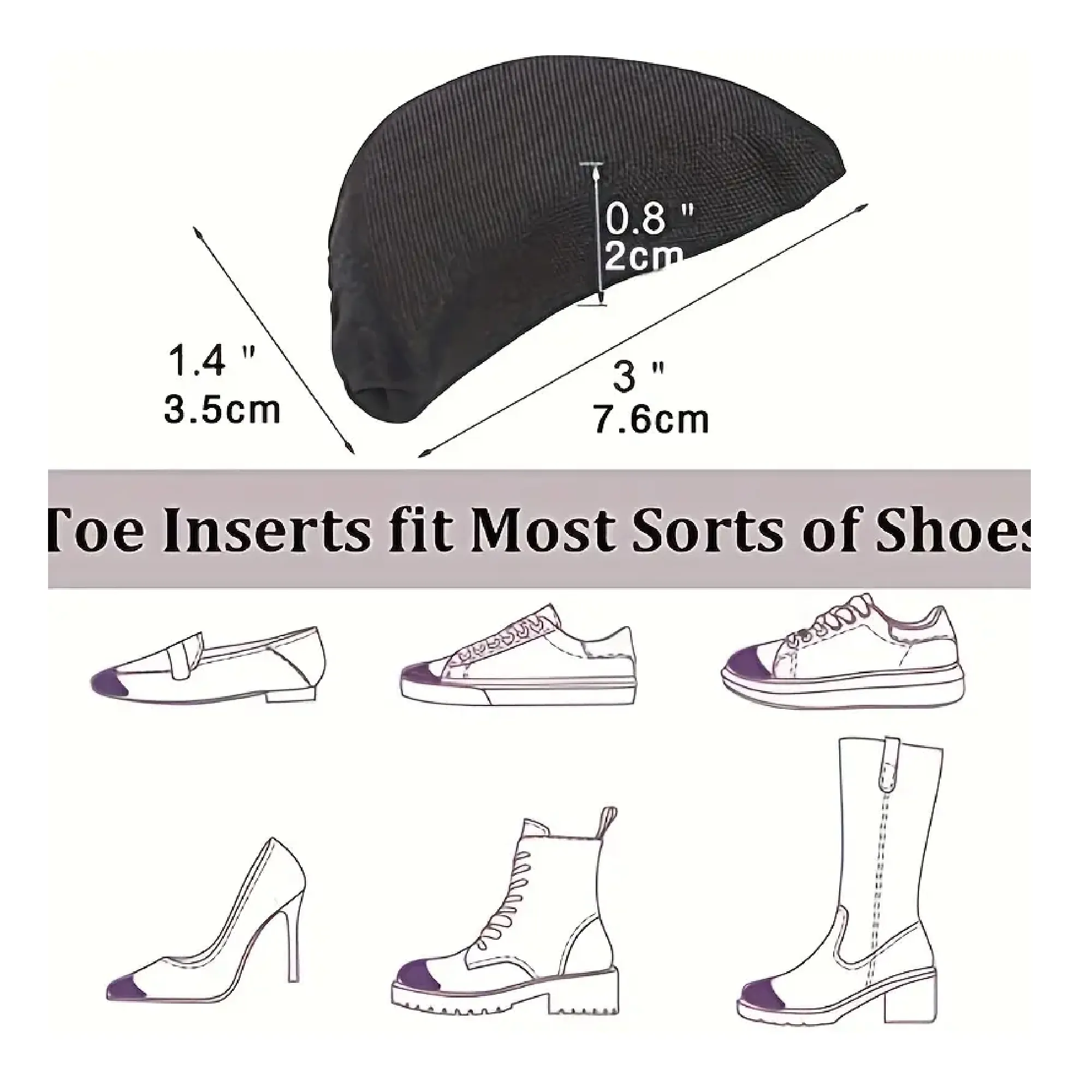 Toe Inserts For Shoes Too Big 4 Pairs Shoe Inserts For Women Men, Foam Toe Filler, Shoe Fitters, Black And Beige