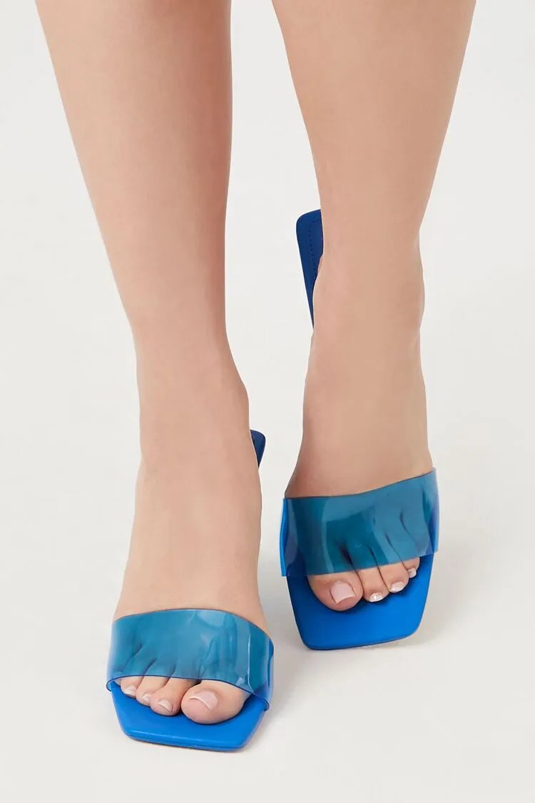 Vinyl Square-Toe Block Heels