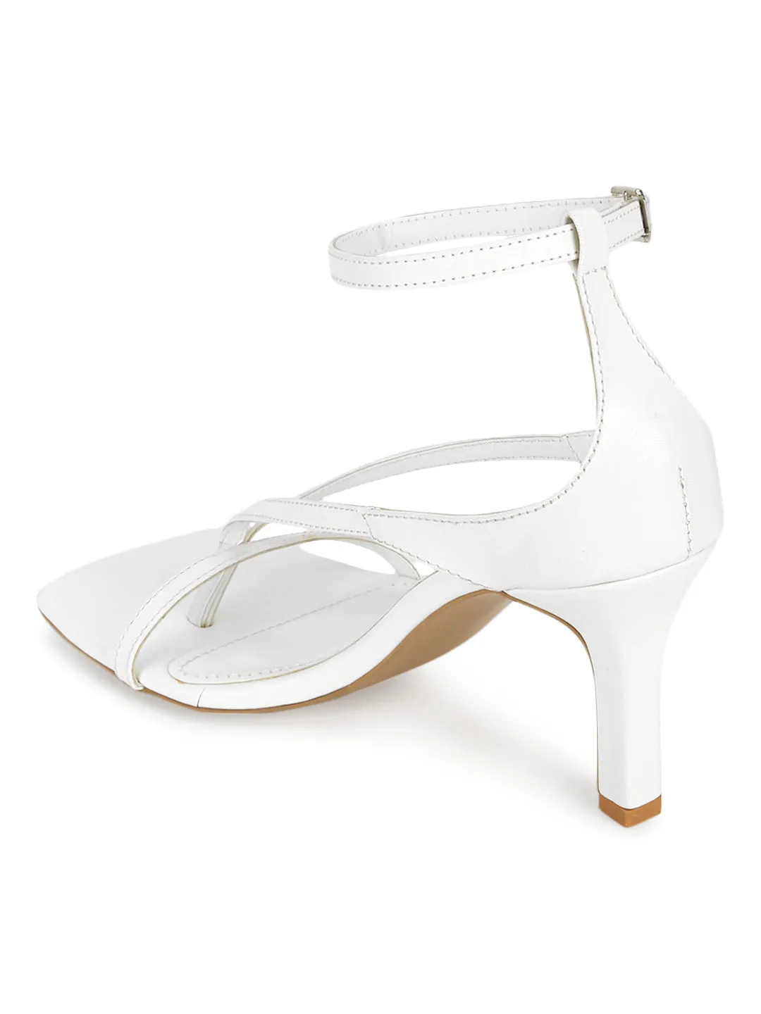 White PU Pointed Heel Strappy Stilettos (TC-RLST24-WHT)