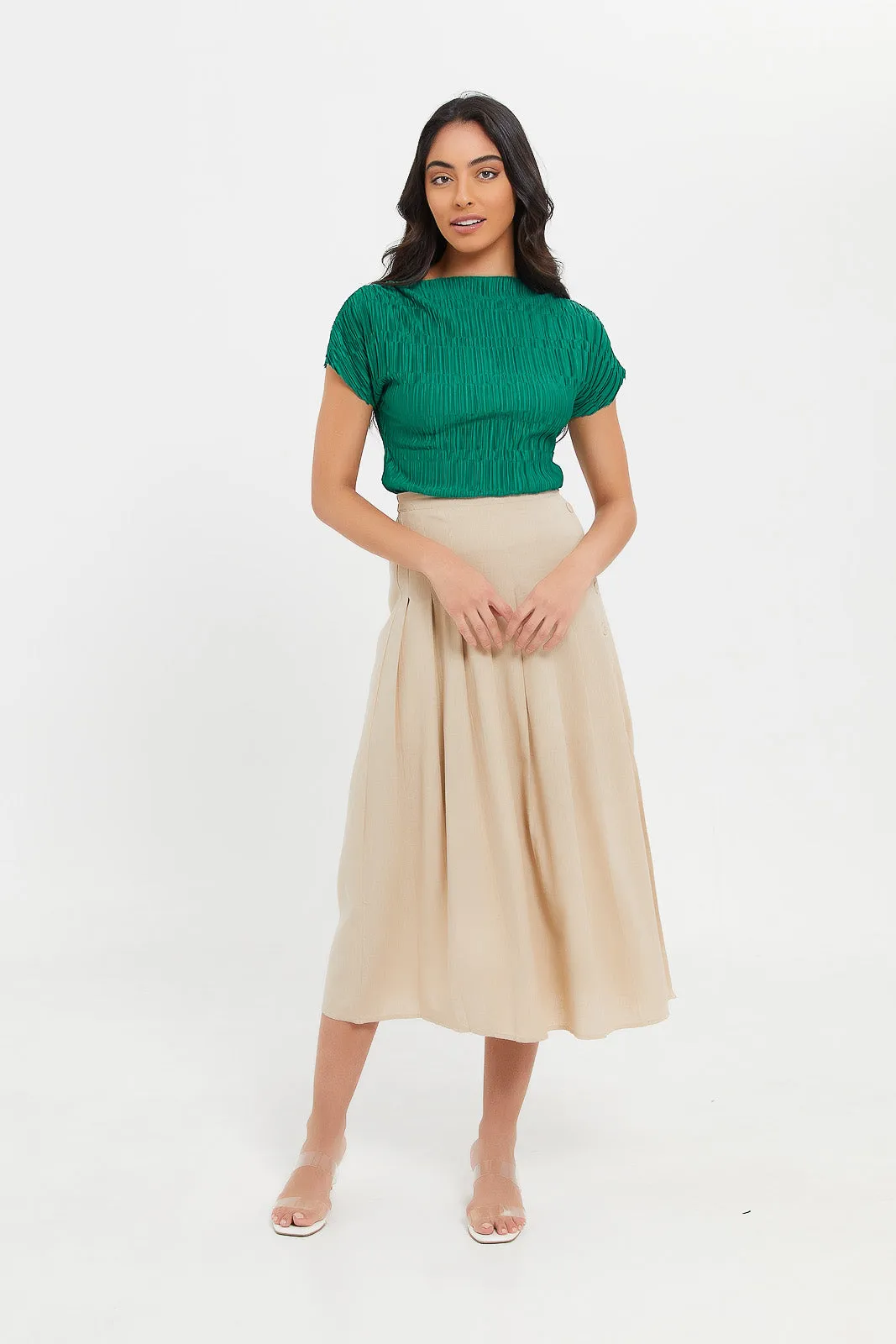 Women Green Embellished Pleated Top