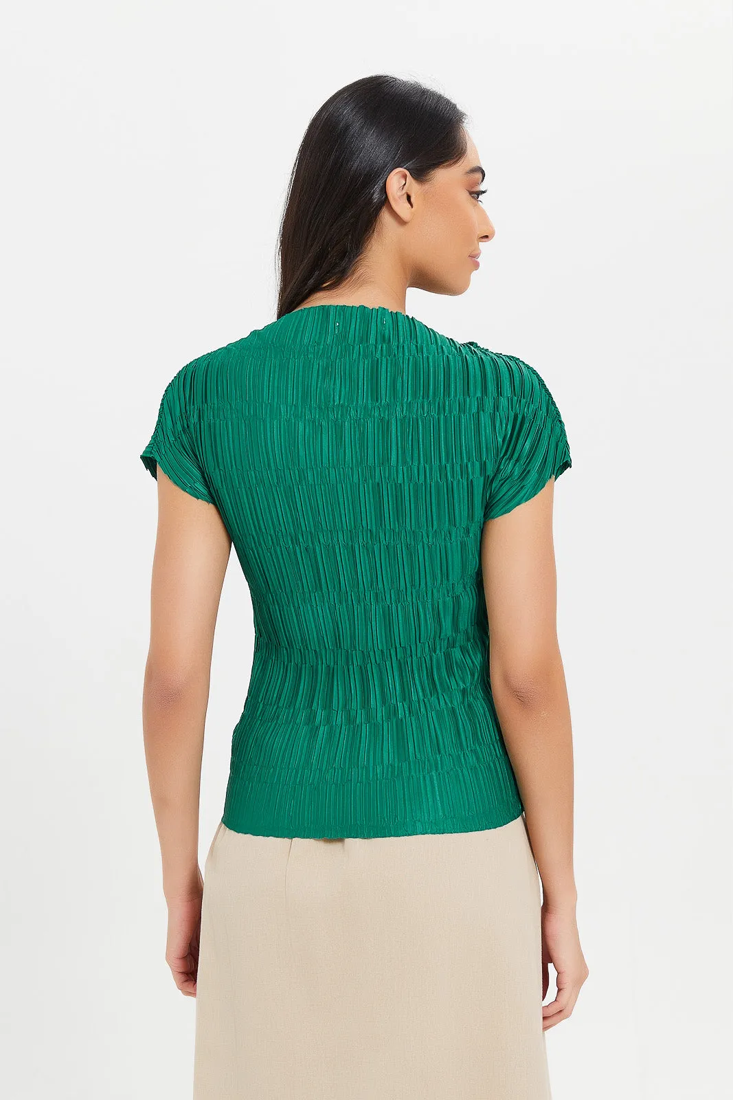 Women Green Embellished Pleated Top