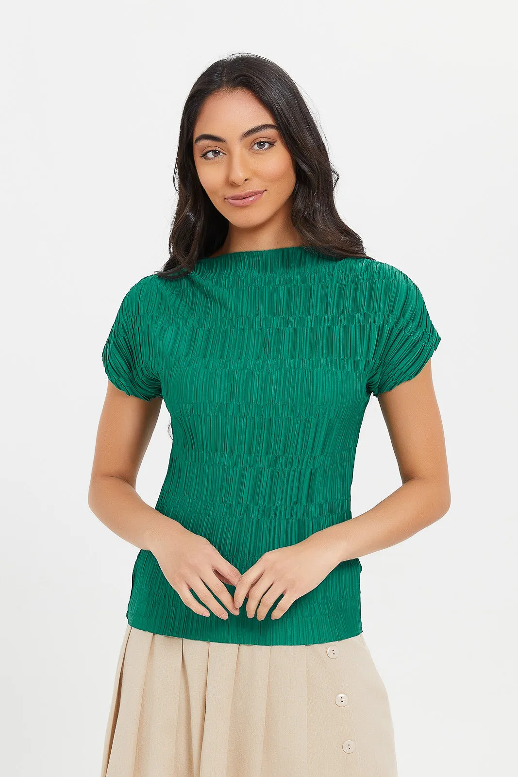 Women Green Embellished Pleated Top