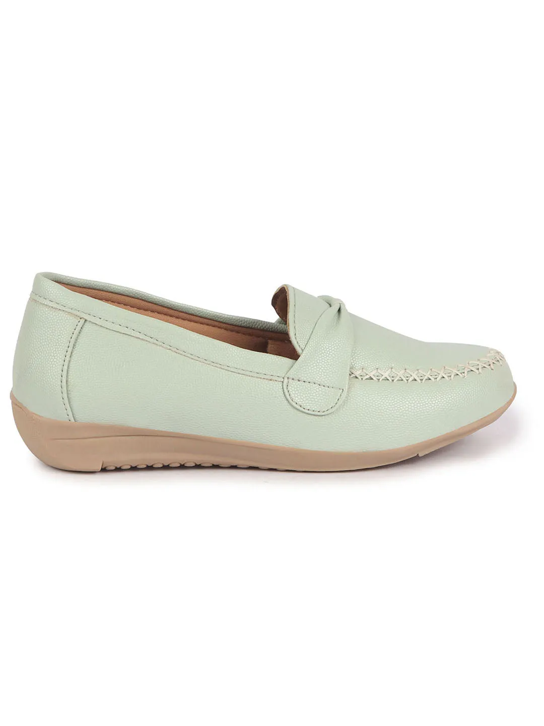 Women Pista Green Dress Formal Stitched Tie Buckle Strap Slip On Shoes|Memory Cushion Insole|Pull On Shoe|Office Shoe