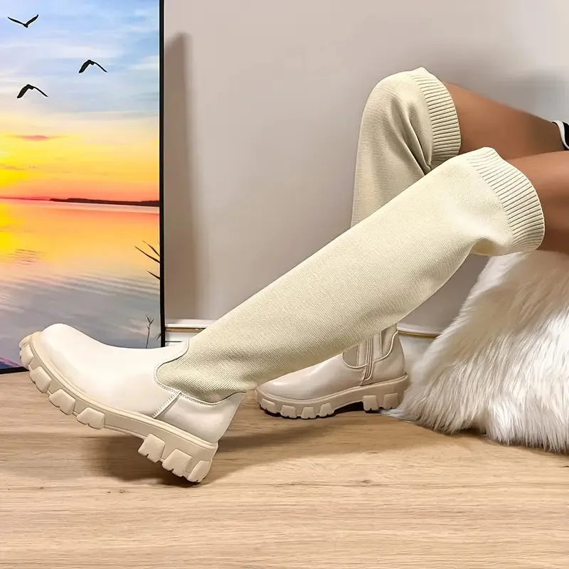 Women Thigh High Stretch Knit Boots