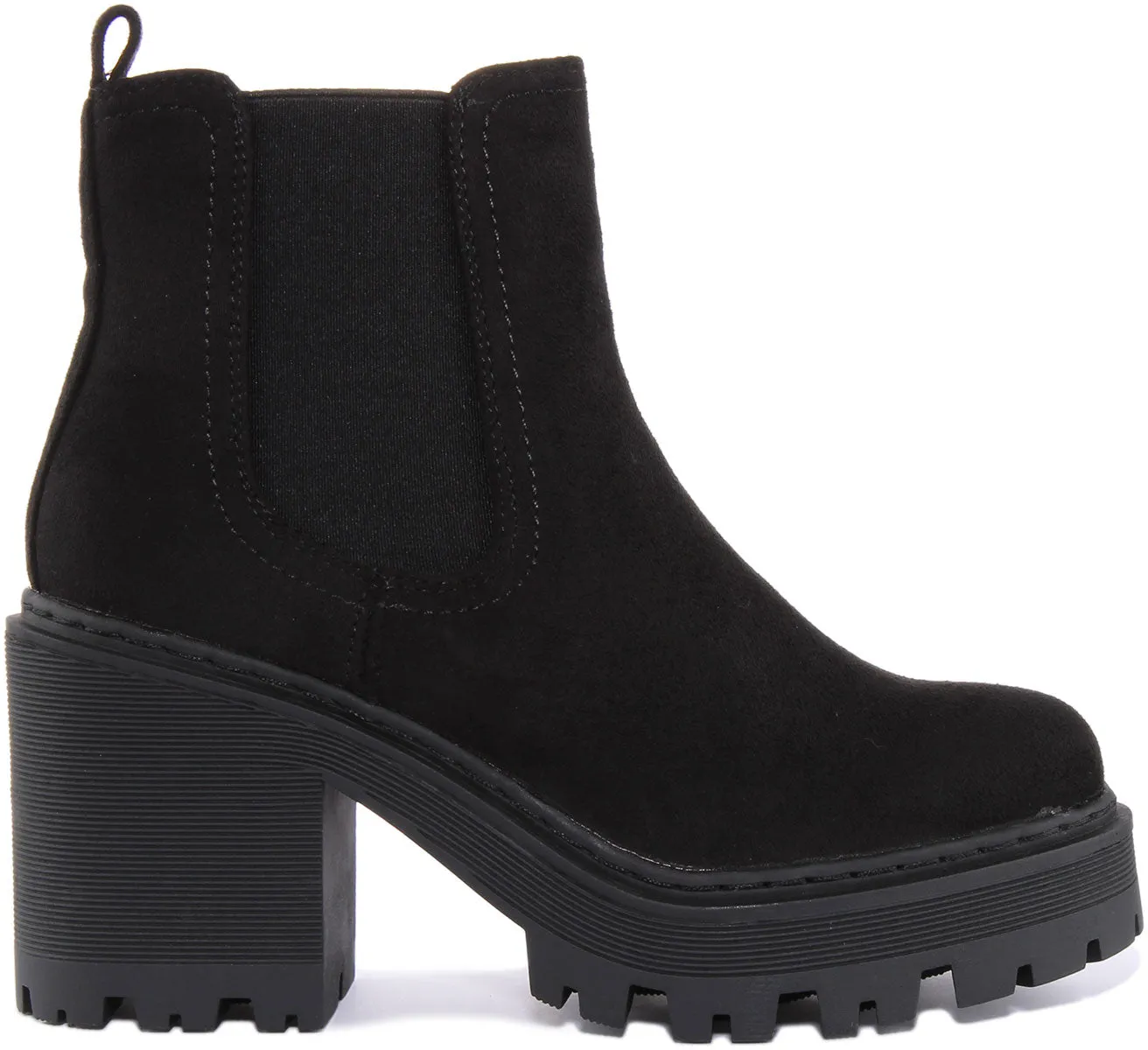 Womens Chunky Sole Chelsea In Black Suede