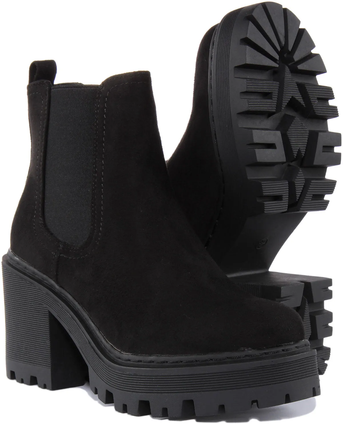 Womens Chunky Sole Chelsea In Black Suede