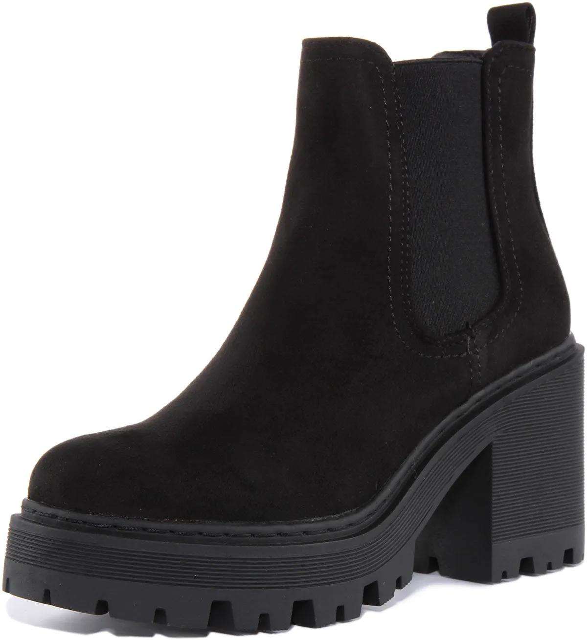 Womens Chunky Sole Chelsea In Black Suede