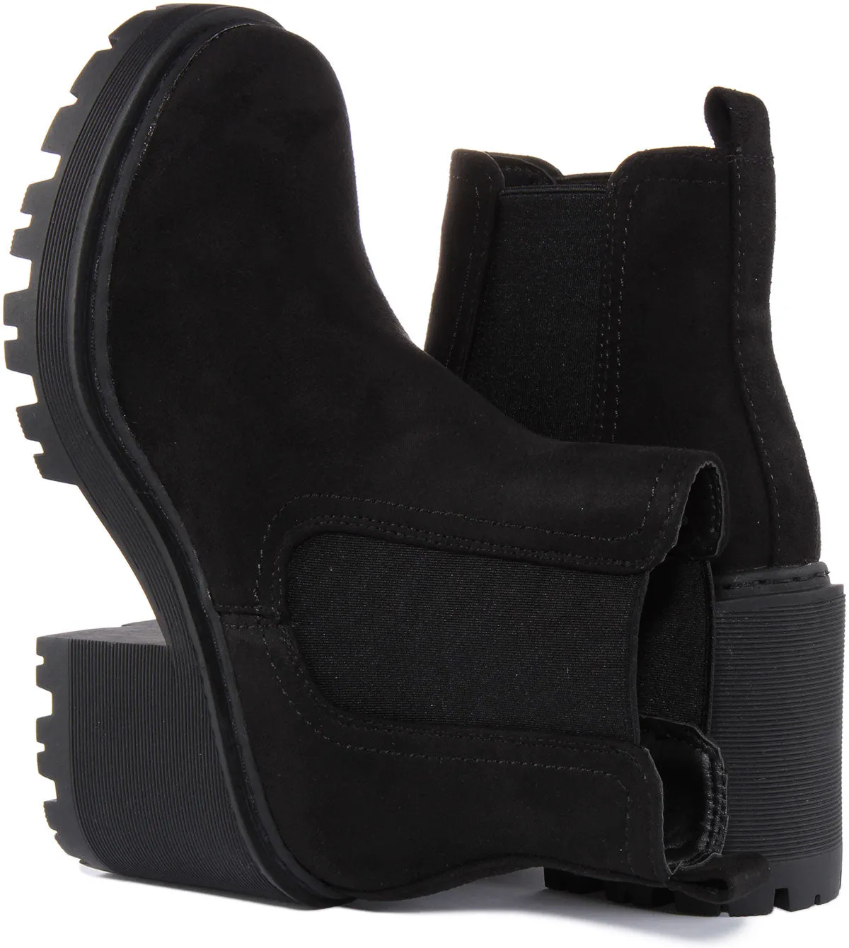 Womens Chunky Sole Chelsea In Black Suede