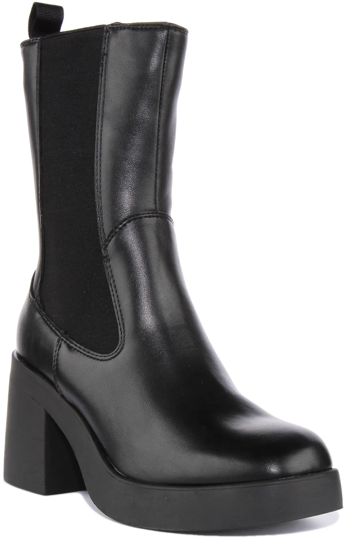 Womens High Chelsea Block Heel Zip Ankle Boot In Black