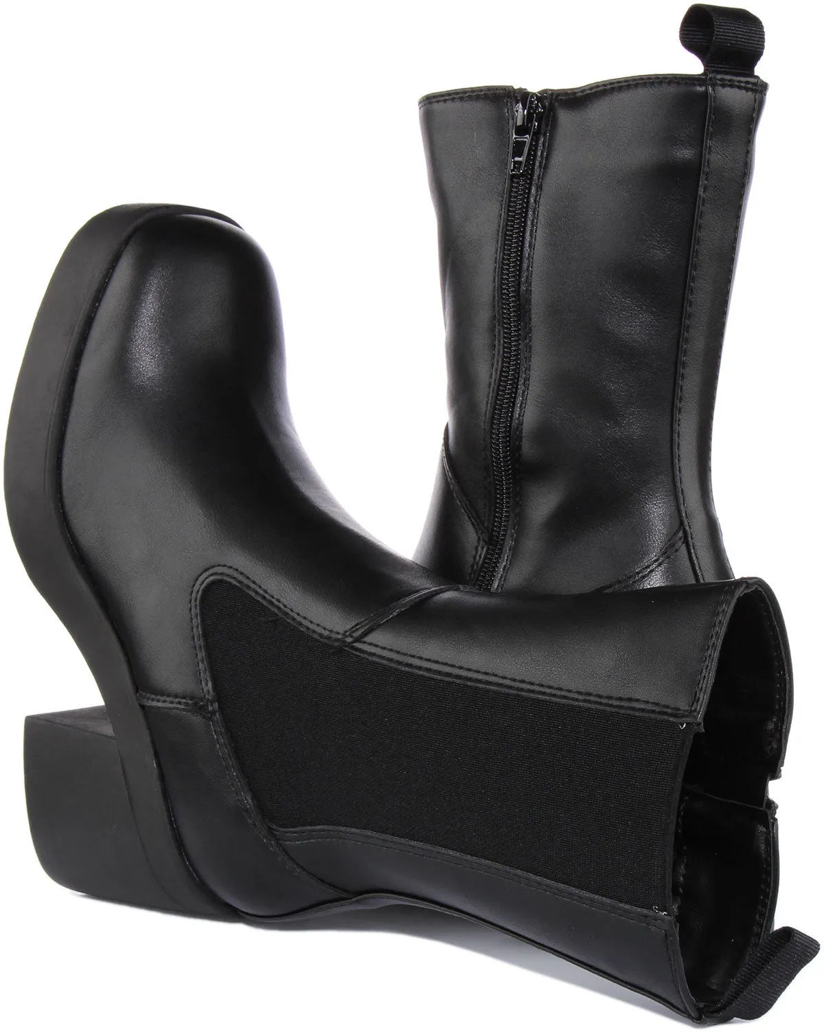 Womens High Chelsea Block Heel Zip Ankle Boot In Black